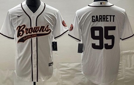 Men's Cleveland Browns #95 Myles Garrett Limited White Baseball Jersey