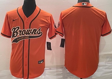 Men's Cleveland Browns Blank Orange Baseball Jersey