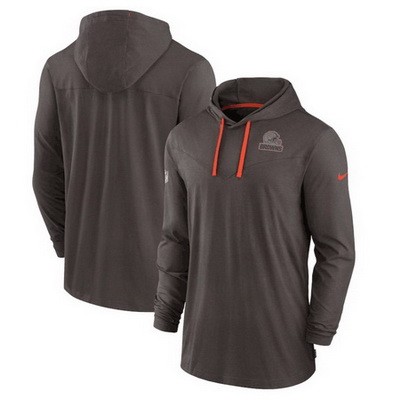 Men's Cleveland Browns Brown Sideline Pop Performance Pullover Long Sleeve Hoodie T Shirt