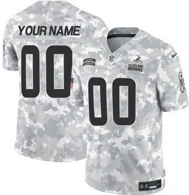 Men's Cleveland Browns Customized Limited Arctic Camo 2024 Salute to Service Jersey