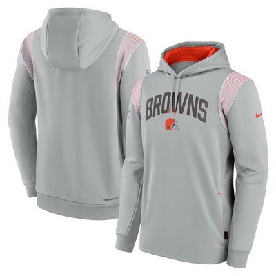 Men's Cleveland Browns Gray Sideline Athletic Stack Performance Pullover Hoodie