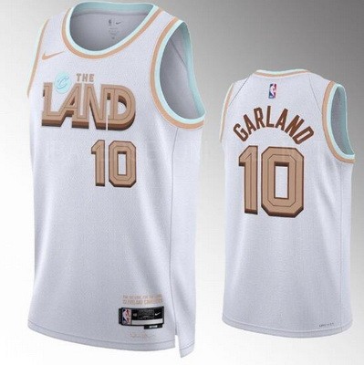 Men's Cleveland Cavaliers #10 Darius Garland White 2022 City Icon Heat Press Jersey