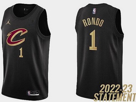 Men's Cleveland Cavaliers #1 Rajon Rondo Black Statement Icon Hot Press Jersey