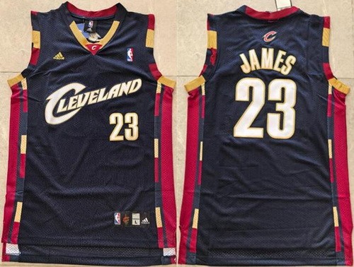 Men's Cleveland Cavaliers #23 LeBron James Navy Throwback Swingman Jersey