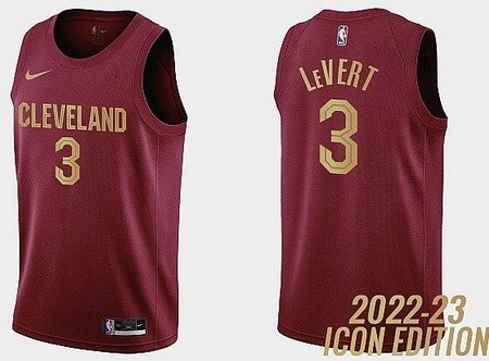 Men's Cleveland Cavaliers #3 Caris Levert Red 2022 Icon Hot Press Jersey