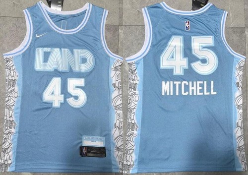Men's Cleveland Cavaliers #45 Donovan Mitchell Light Blue 2024 City Swingman Jersey