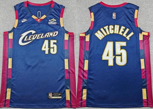 Men's Cleveland Cavaliers #45 Donovan Mitchell Navy Classic Sponsor Swingman Jersey