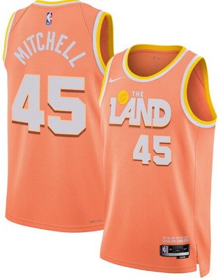 Men's Cleveland Cavaliers #45 Donovan Mitchell Orange 2025 City Heat Press Jersey