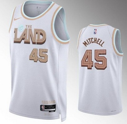 Men's Cleveland Cavaliers #45 Donovan Mitchell White 2022 City Icon Heat Press Jersey