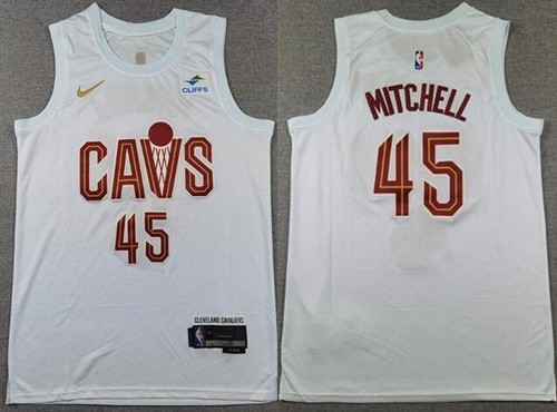 Men's Cleveland Cavaliers #45 Donovan Mitchell White 2024 Sponsor Swingman Jersey