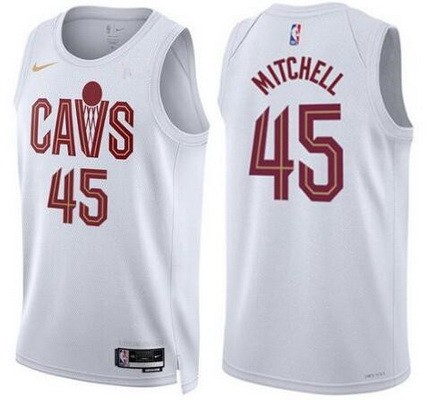 Men's Cleveland Cavaliers #45 Donovan Mitchell White Association Icon Hot Press Jersey