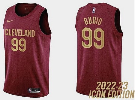 Men's Cleveland Cavaliers #99 Ricky Rubio Red 2022 Icon Hot Press Jersey