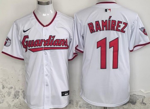 Men's Cleveland Guardians #11 Jose Ramirez White Limited Jersey