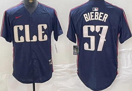Men's Cleveland Guardians #57 Shane Bieber Navy 2024 City Connect Limited Jersey