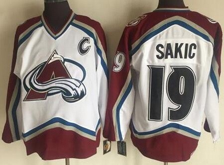 Men's Colorado Avalanche #19 Joe Sakic White Throwback Jersey