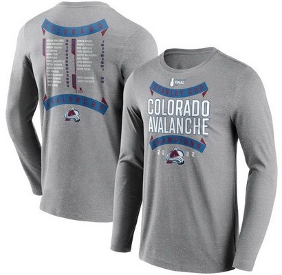 Men's Colorado Avalanche Gray Stanley Cup Champions 2022 Roster Graphic Long Sleeve T Shirt