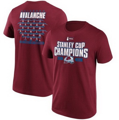 Men's Colorado Avalanche Red Stanley Cup Champions 2022 Jersey Roster Graphic T Shirt