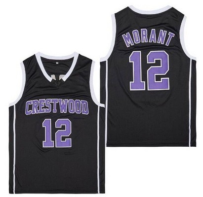 Men's Crestwood High School Knights #12 Ja Morant Black Purple Basketball Jersey