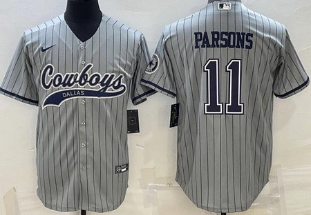 Men's Dallas Cowboys #11 Micah Parsons Limited Gray Stripes Baseball Jersey