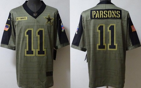 Men's Dallas Cowboys #11 Micah Parsons Limited Olive 2021 Salute To Service Jersey