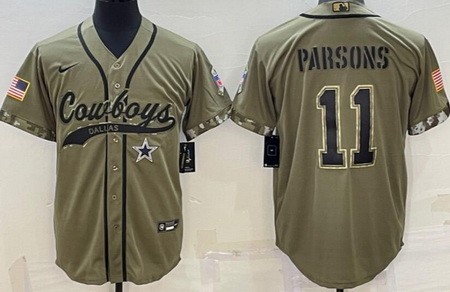 Men's Dallas Cowboys #11 Micah Parsons Limited Olive 2022 Salute To Service Baseball Jersey