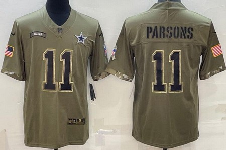 Men's Dallas Cowboys #11 Micah Parsons Limited Olive 2022 Salute To Service Jersey