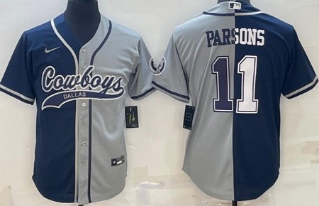 Men's Dallas Cowboys #11 Micah Parsons Navy Gray Split Baseball Jersey