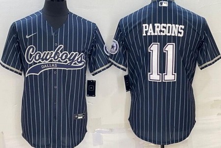 Men's Dallas Cowboys #11 Micah Parsons Navy Stripes Baseball Jersey