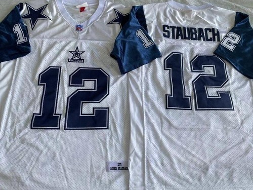 Men's Dallas Cowboys #12 Roger Staubach White 1971 Throwback Jersey