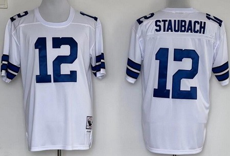 Men's Dallas Cowboys #12 Roger Staubach White Throwback Jersey