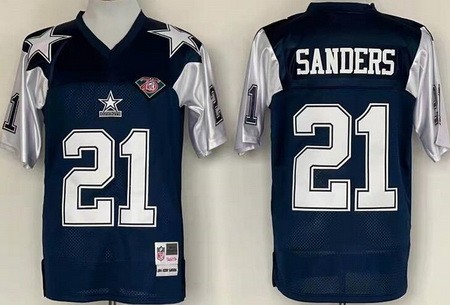 Men's Dallas Cowboys #21 Deion Sanders Navy 1992 Throwback Jersey