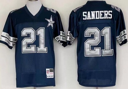 Men's Dallas Cowboys #21 Deion Sanders Navy 25th Throwback Jersey