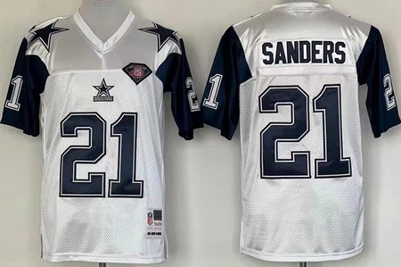 Men's Dallas Cowboys #21 Deion Sanders White 1992 Throwback Jersey