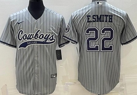 Men's Dallas Cowboys #22 Emmitt Smith Limited Gray Stripes Baseball Jersey