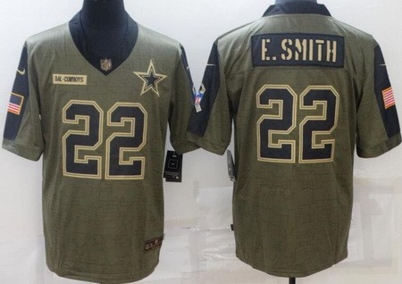 Men's Dallas Cowboys #22 Emmitt Smith Limited Olive 2021 Salute To Service Jersey
