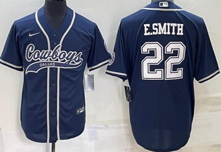 Men's Dallas Cowboys #22 Emmitt Smith Navy Baseball Jersey
