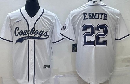 Men's Dallas Cowboys #22 Emmitt Smith White Baseball Jersey