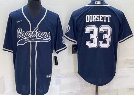 Men's Dallas Cowboys #33 Tony Dorsett Blue Baseball Jersey