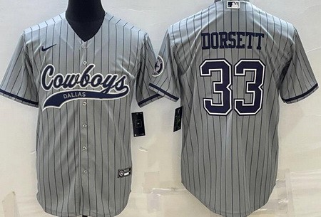 Men's Dallas Cowboys #33 Tony Dorsett Limited Gray Stripes Baseball Jersey