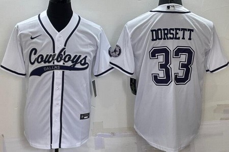 Men's Dallas Cowboys #33 Tony Dorsett White Baseball Jersey