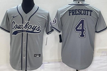 Men's Dallas Cowboys #4 Dak Prescott Gray Baseball Jersey