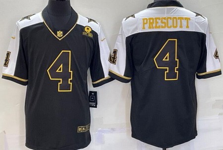 Men's Dallas Cowboys #4 Dak Prescott Limited Black Gold Alternate Vapor Jersey
