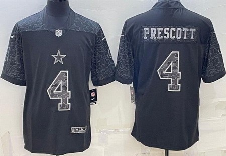 Men's Dallas Cowboys #4 Dak Prescott Limited Black RFLCTV Jersey