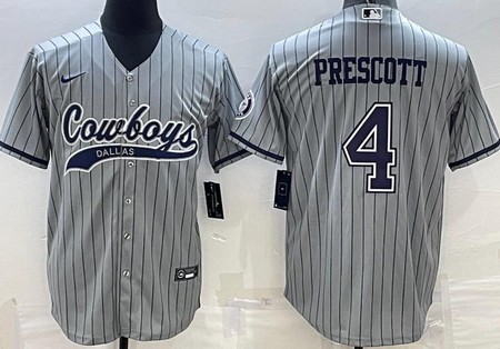 Men's Dallas Cowboys #4 Dak Prescott Limited Gray Stripes Baseball Jersey