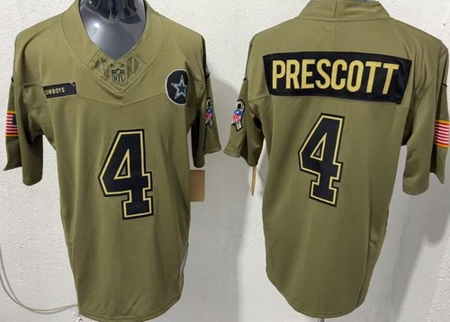 Men's Dallas Cowboys #4 Dak Prescott Limited Green 2025 Salute To Service Jersey
