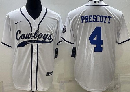 Men's Dallas Cowboys #4 Dak Prescott Limited White Baseball Jersey