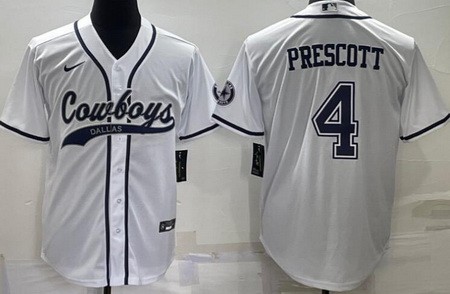 Men's Dallas Cowboys #4 Dak Prescott Limited White Rush Baseball Jersey
