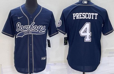 Men's Dallas Cowboys #4 Dak Prescott Navy Baseball Jersey