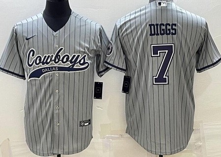 Men's Dallas Cowboys #7 Trevon Diggs Limited Gray Stripes Baseball Jersey