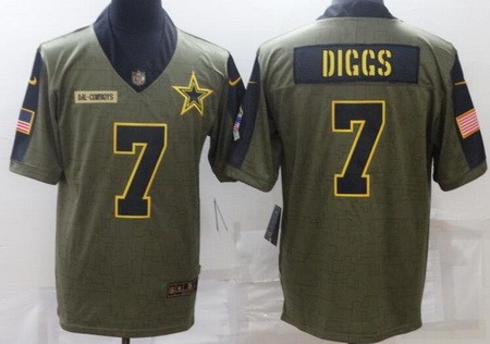 Men's Dallas Cowboys #7 Trevon Diggs Limited Olive 2021 Salute To Service Jersey